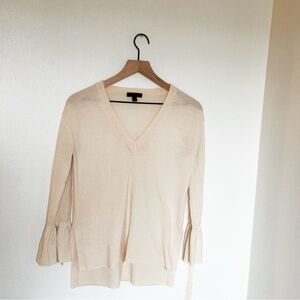 J Crew Elegant Cream V-Neck Women's Sweater Size XS